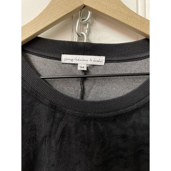 YOUNG FABULOUS & BROKE Black Velour Balloon Sleeve Crewneck Sweater Size Medium - Picture 4 of 8